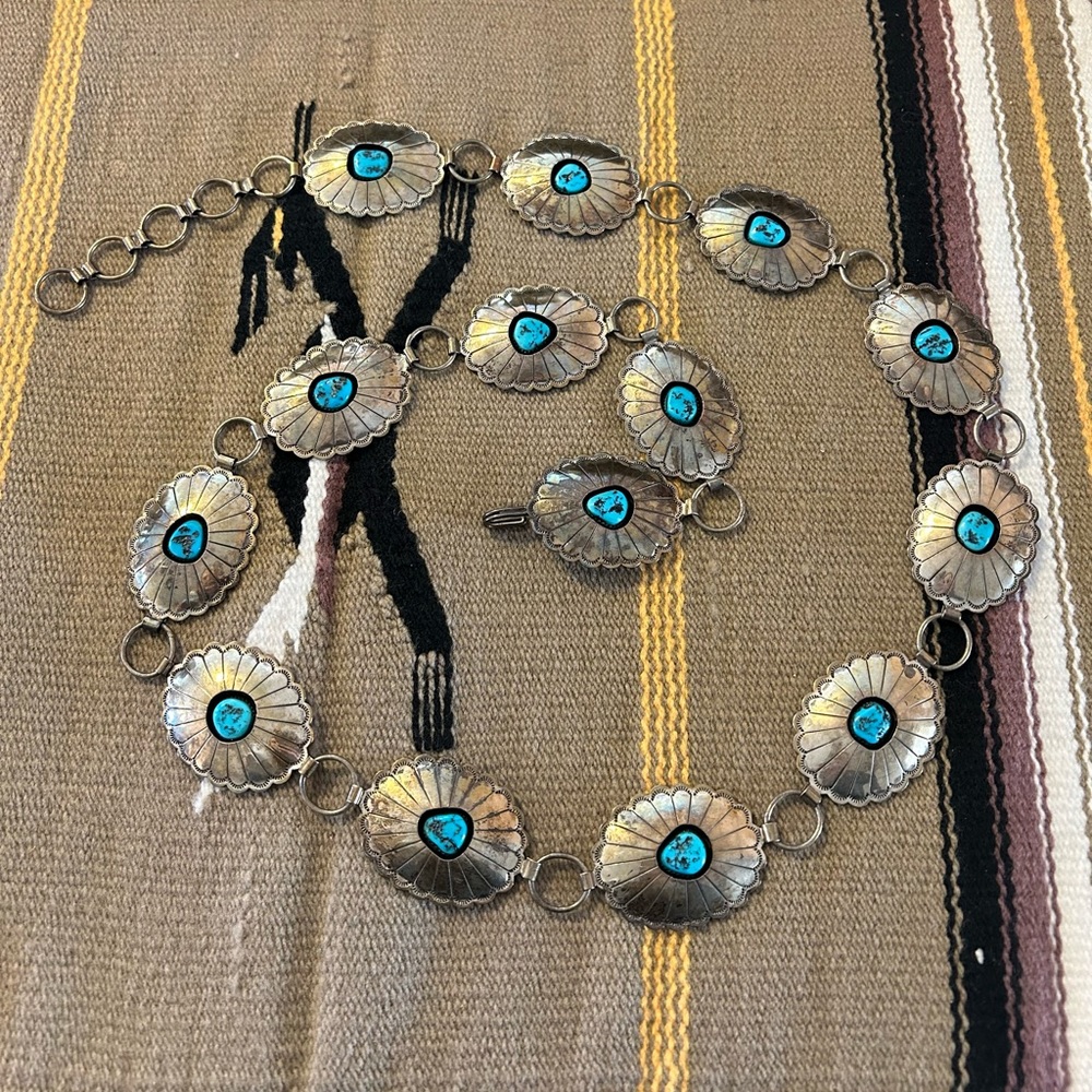 Sterling Silver Turquoise Concho Belt Genuine